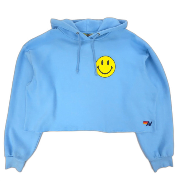 AVIATOR NATION Smiley Relaxed Cropped Hoodie Sweatshirt